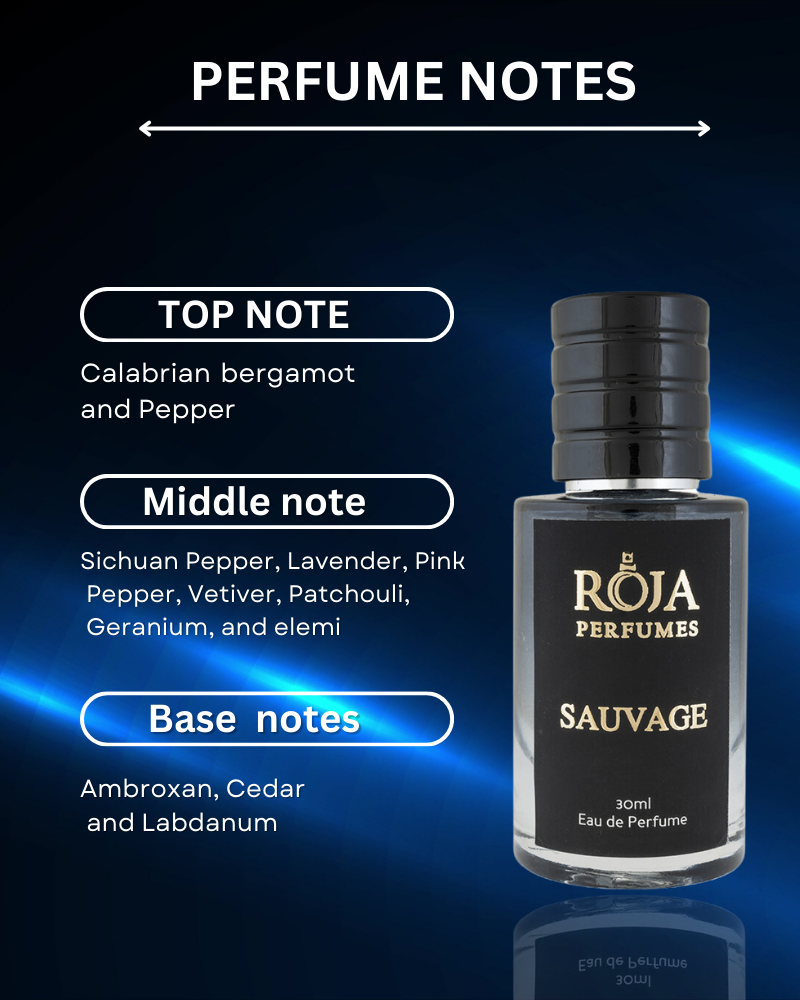 Sauvage perfume notes chart with the bottle
