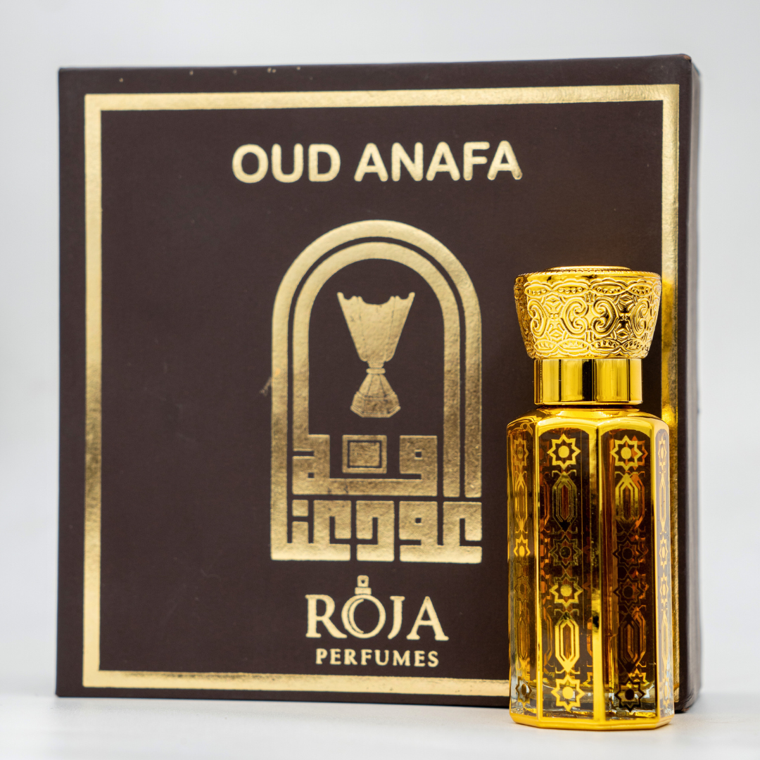Roja Fume Oud Anafa attar bottle with its box
