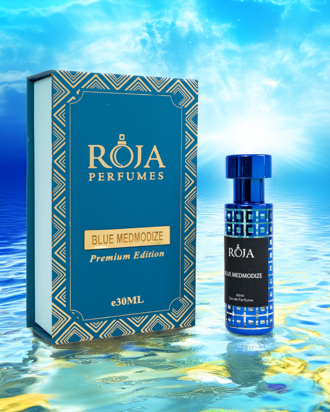 Roja Fume Blue Medmodize Premium Edition bottle with its gift box