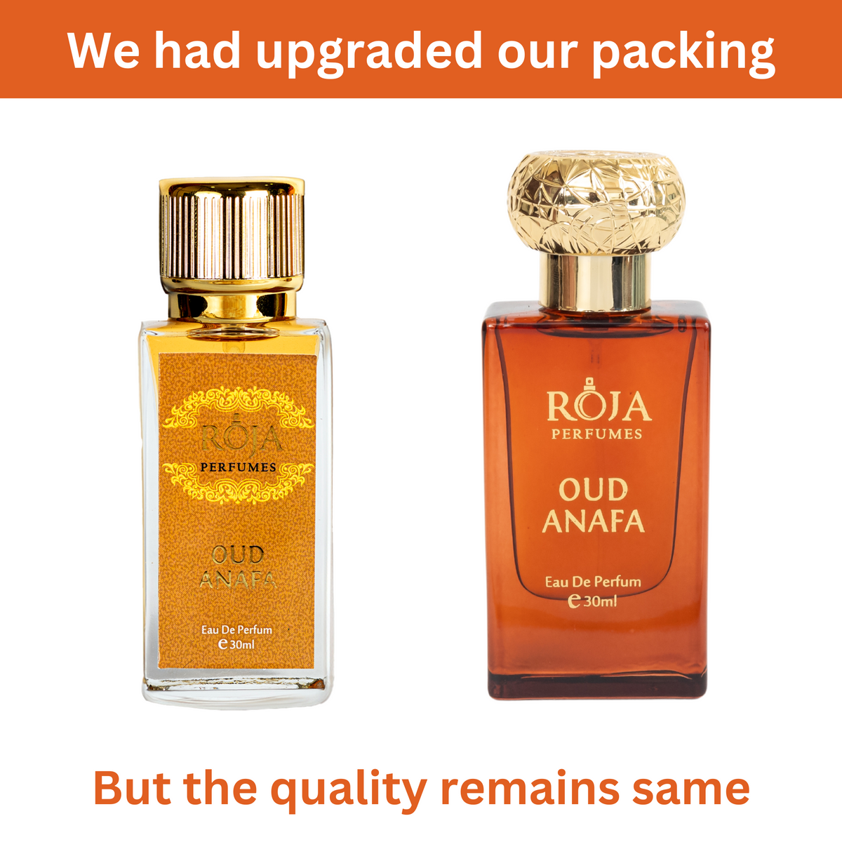 Oud Anafa new bottle beside the old one – upgraded packaging, same quality