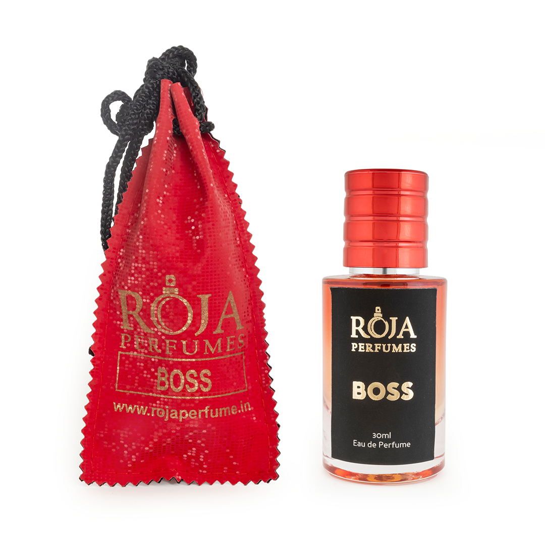 Roja Fume Boss unisex perfume, 30ml bottle with red velvet pouch