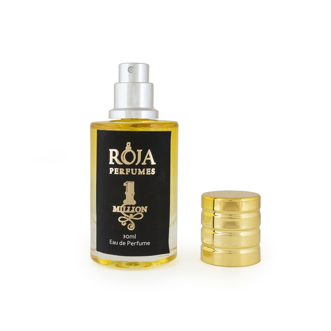 Roja Fume One Million perfume bottle with the cap off