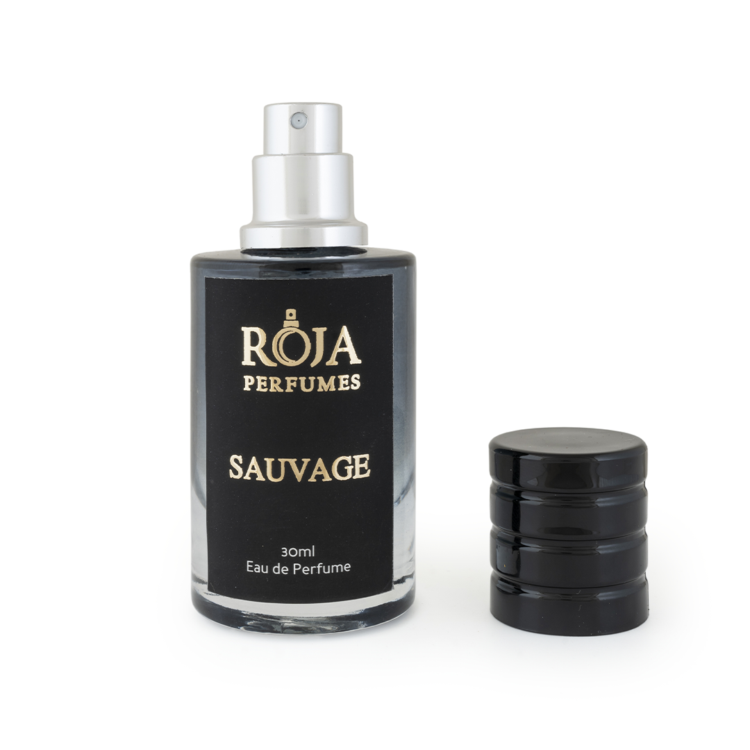 Roja Fume Sauvage perfume bottle with the cap off